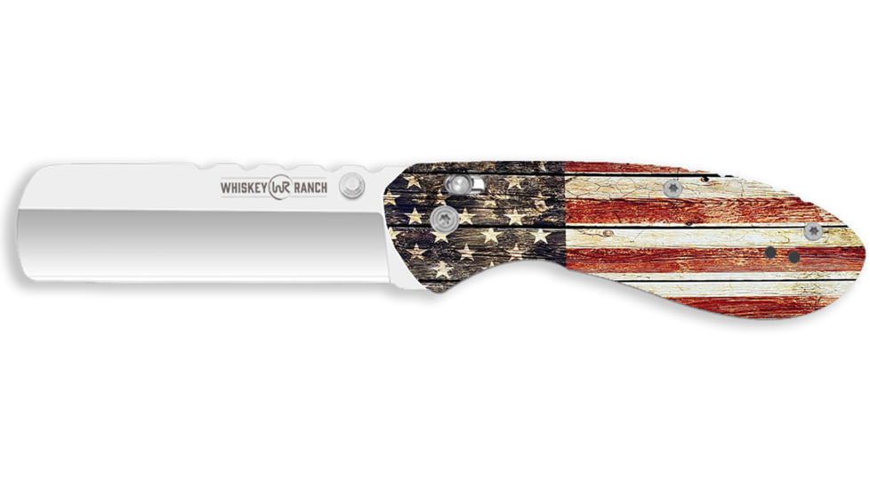 Whiskey Bent Knives Catch Pin Lock Patriot 2.91in Folding Knife, Satin Blade, Castrating, Acrylic Handle, WB65-01