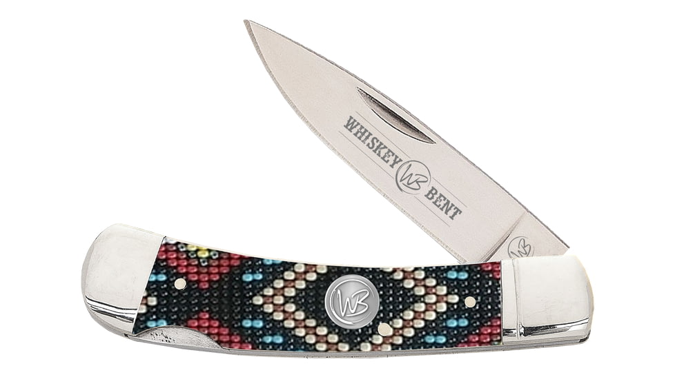 Whiskey Bent Knives Lock Blade Folding Knife, Single Clip Point, 440 Steel Blade, 3.75in Closed Length, Acrylic Handle, Black Diamond Bead, WB13-04