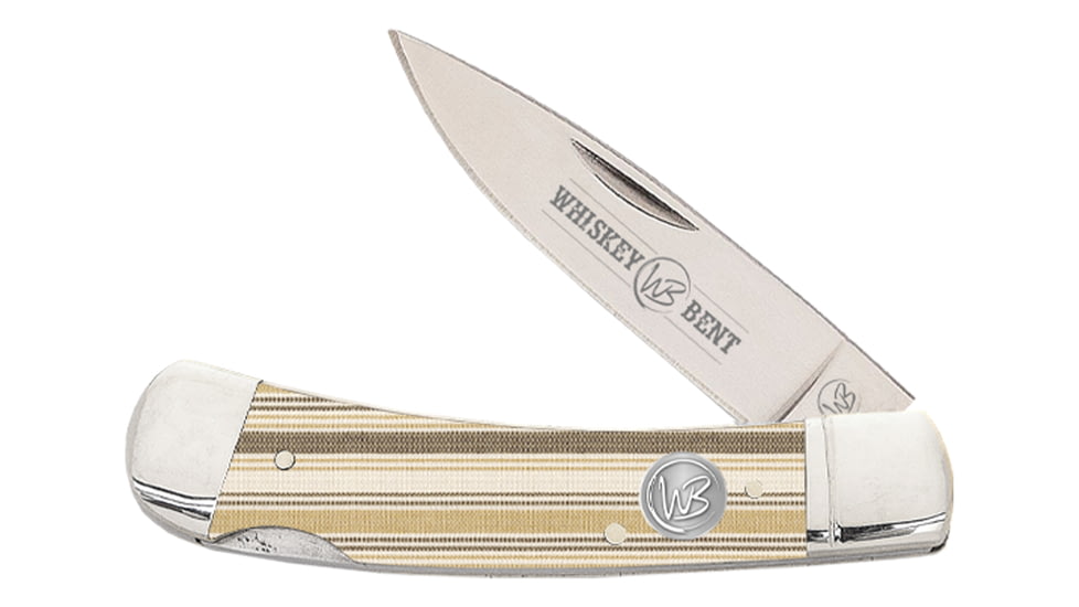 Whiskey Bent Knives Lock Blade Folding Knife, Single Clip Point, 440 Steel Blade, 3.75in Closed Length, Acrylic Handle, Burlap, WB13-36
