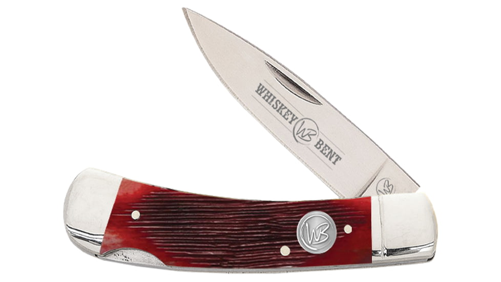 Whiskey Bent Knives Lock Blade Folding Knife, Single Clip Point, 440 Steel Blade, 3.75in Closed Length, Natural Bone Handle, Black Cherry, WB13-39
