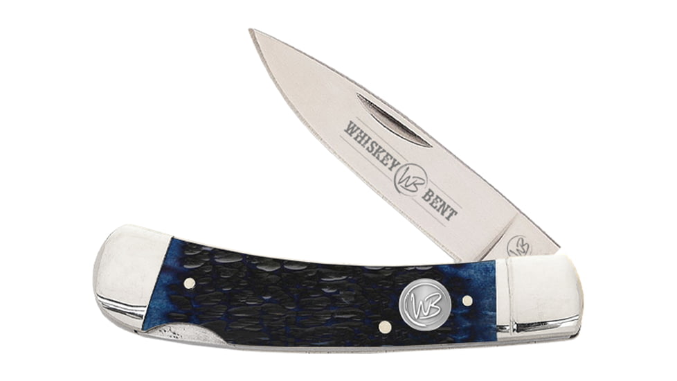 Whiskey Bent Knives Lock Blade Folding Knife, Single Clip Point, 440 Steel Blade, 3.75in Closed Length, Natural Bone Handle, Blueberry, WB13-32