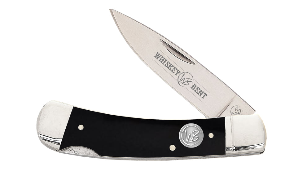 Whiskey Bent Knives Lock Blade Folding Knife, Single Clip Point, 440 Steel Blade, 3.75in Closed Length, Natural Bone Handle, Buffalo Horn, WB33-02
