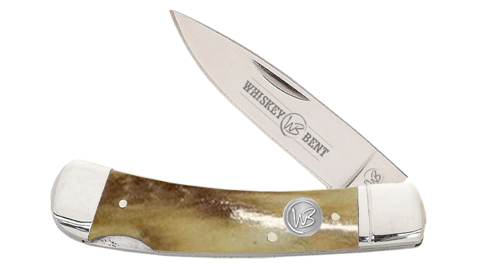 Whiskey Bent Knives Lock Blade Folding Knife, Single Clip Point, 440 Steel Blade, 3.75in Closed Length, Natural Bone Handle, Burnt Bone, WB23-01