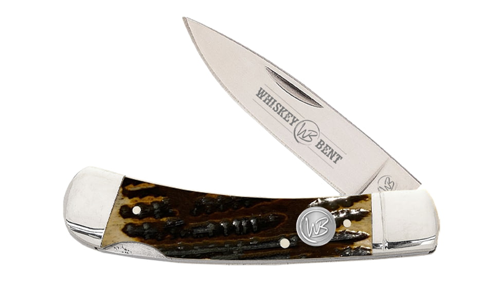 Whiskey Bent Knives Lock Blade Folding Knife, Single Clip Point, 440 Steel Blade, 3.75in Closed Length, Natural Bone Handle, Honey Badger, WB13-41
