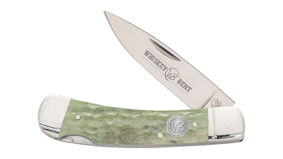 Whiskey Bent Knives Lock Blade Folding Knife, Single Clip Point, 440 Steel Blade, 3.75in Closed Length, Natural Bone Handle, Ivy, WB13-30