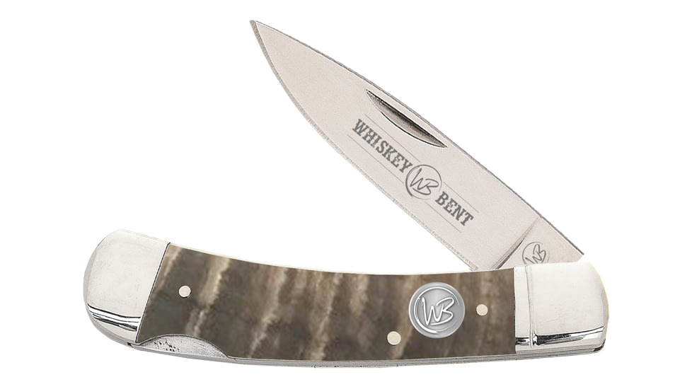 Whiskey Bent Knives Lock Blade Folding Knife, Single Clip Point, 440 Steel Blade, 3.75in Closed Length, Natural Bone Handle, Ram Horn, WB33-03