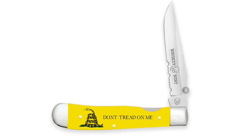 Whiskey Bent Knives Locking Trapper Folding Knife, Single Clip Blade, 440 Steel Blade, 4.125in Closed Length, Acrylic Handle, Don'T Tread, WB16-31