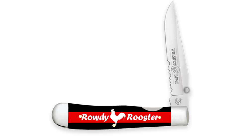 Whiskey Bent Knives Locking Trapper Folding Knife, Single Clip Blade, 440 Steel Blade, 4.125in Closed Length, Acrylic Handle, Rowdy Rooster, WB16-33