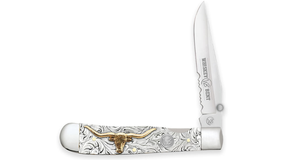 Whiskey Bent Knives Locking Trapper Folding Knife, Single Clip Blade, 440 Steel Blade, 4.125in Closed Length, Acrylic Handle, Toro, WB16-22