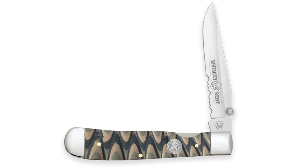 Whiskey Bent Knives Locking Trapper Folding Knife, Single Clip Blade, 440 Steel Blade, 4.125in Closed Length, G10 Handle, Brown Fang, WB16-28