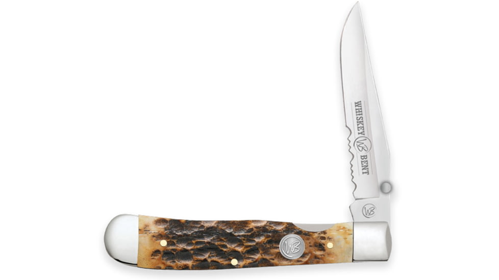 Whiskey Bent Knives Locking Trapper Folding Knife, Single Clip Blade, 440 Steel Blade, 4.125in Closed Length, Natural Bone Handle, Legacy, WB16-43