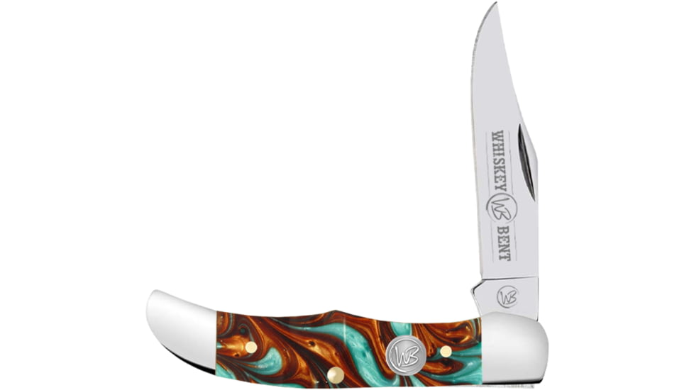 Whiskey Bent Knives Mini Hunter Folding Knife, Single Clip, 440 Steel Blade, 2.75in Closed Length, Acrylic Handle, Copper Canyon, WB14-40