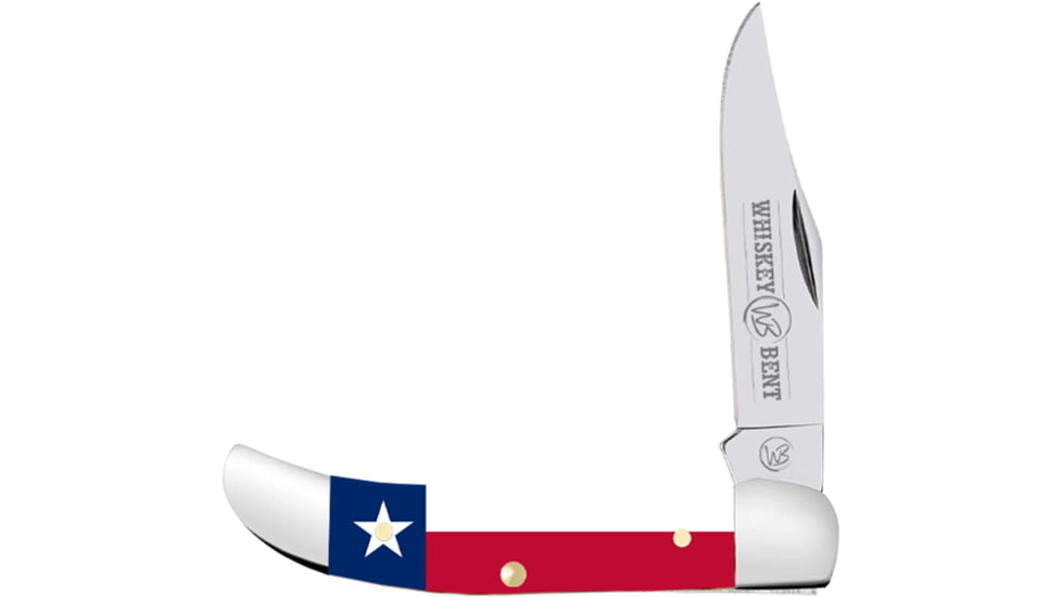 Whiskey Bent Knives Mini Hunter Folding Knife, Single Clip, 440 Steel Blade, 2.75in Closed Length, Acrylic Handle, God Bless Texas, WB14-02