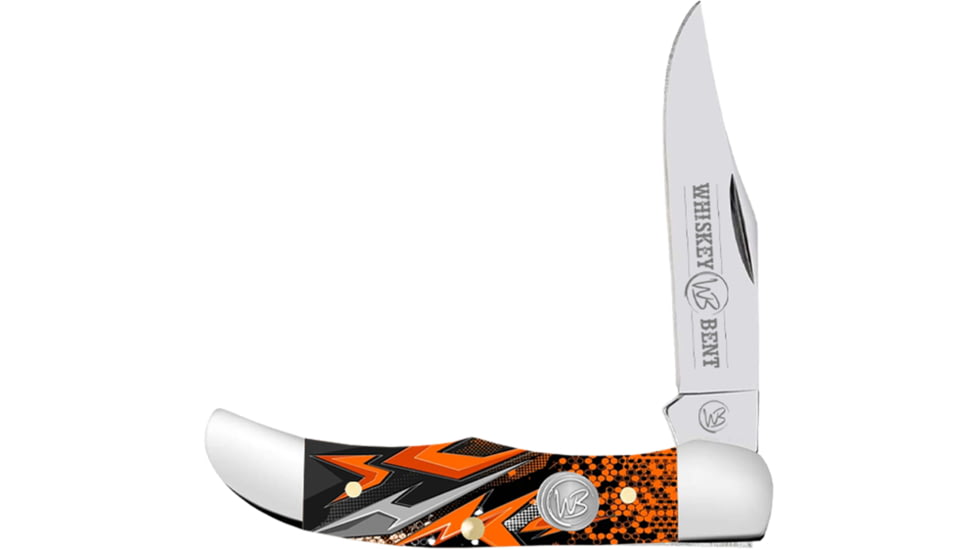 Whiskey Bent Knives Mini Hunter Folding Knife, Single Clip, 440 Steel Blade, 2.75in Closed Length, Acrylic Handle, Orange Crush, WB14-04