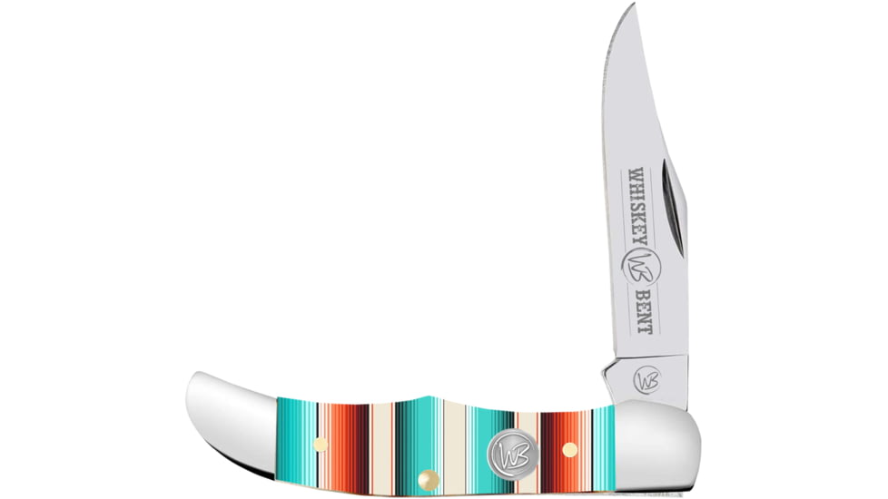 Whiskey Bent Knives Mini Hunter Folding Knife, Single Clip, 440 Steel Blade, 2.75in Closed Length, Acrylic Handle, Serape Coastal, WB14-01