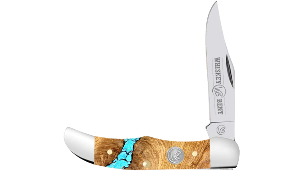 Whiskey Bent Knives Mini Hunter Folding Knife, Single Clip, 440 Steel Blade, 2.75in Closed Length, Acrylic Handle, Turquoise River, WB14-05