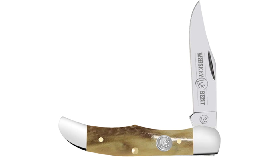 Whiskey Bent Knives Mini Hunter Folding Knife, Single Clip, 440 Steel Blade, 2.75in Closed Length, Natural Bone Handle, Burnt Bone, WB24-01
