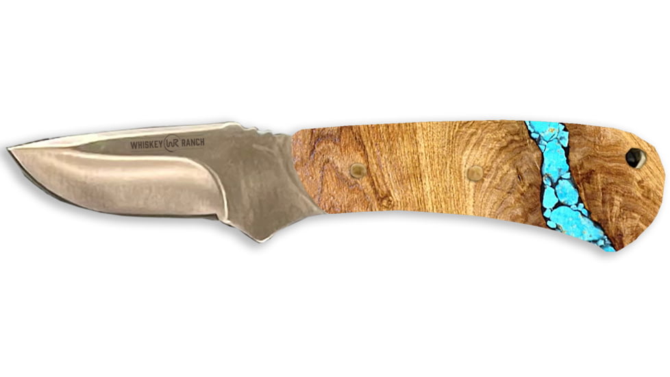 Whiskey Bent Knives Mini Skinner Fixed Knife, 440 Steel Blade, 6.87in Overall Length, Acrylic Handle, Turquois River, WB44-13