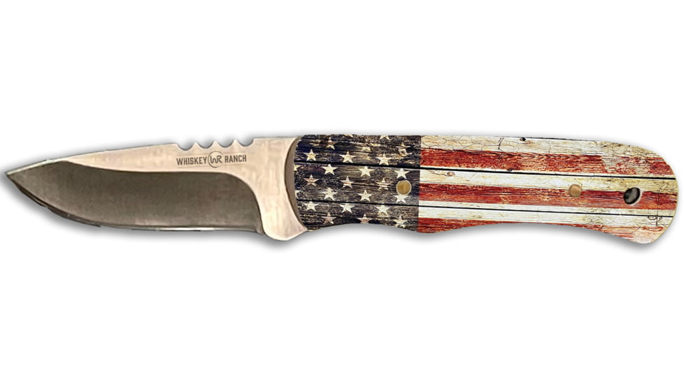 Whiskey Bent Knives Skinner Fixed Knife, 440 Steel Blade, 6.87in Overall Length, Acrylic Handle, Patriot, WB43-18