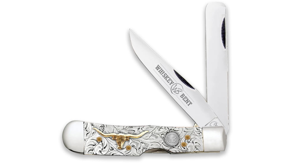 Whiskey Bent Knives Trapper Bullcutter Folding Knife, Clip Point &amp; Locking Bullcutter Blades, 440 Steel Blades, 4.125in Closed Length, Acrylic Handle, Toro, WB45-22