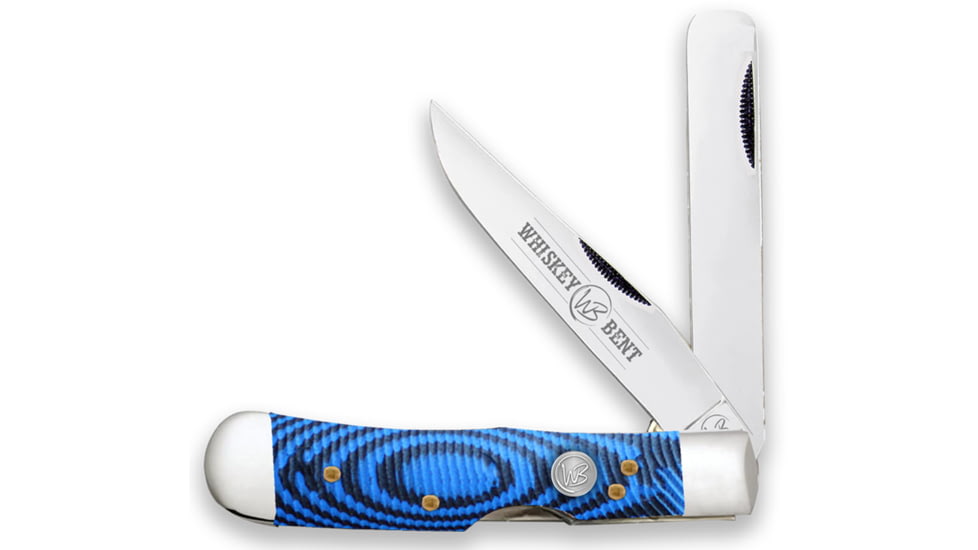 Whiskey Bent Knives Trapper Bullcutter Folding Knife, Clip Point &amp; Locking Bullcutter Blades, 440 Steel Blades, 4.125in Closed Length, G10 Handle, Blue Burst, WB45-27