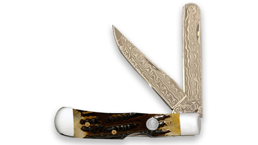 Whiskey Bent Knives Trapper Bullcutter Folding Knife, Clip Point &amp; Locking Bullcutter Blades, 440 Steel Blades, 4.125in Closed Length, Natural Bone Handle, Honey Badger, WB45-41