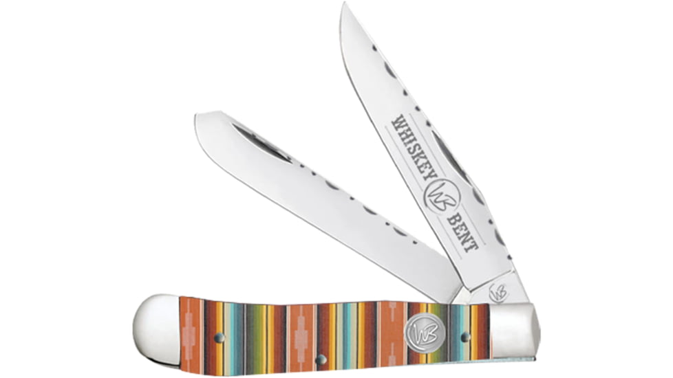 Whiskey Bent Knives Trapper Filework Folding Knife, Clip Point &amp; Spey Blades, 440 Steel Blade, 4.125in Closed Length, Acrylic Handle, Serape Sunrise, WB15F-15