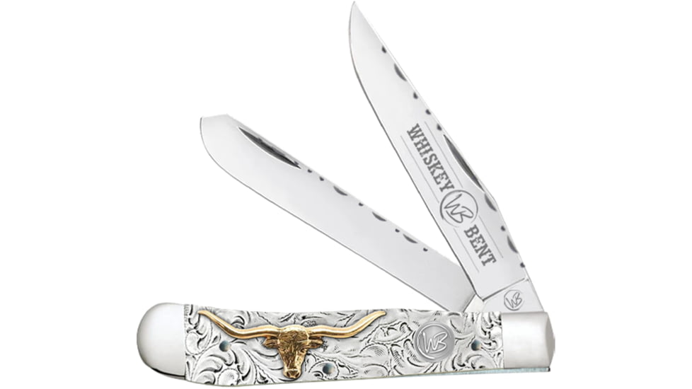 Whiskey Bent Knives Trapper Filework Folding Knife, Clip Point &amp; Spey Blades, 440 Steel Blade, 4.125in Closed Length, Acrylic Handle, Toro, WB15F-22