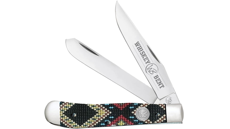 Whiskey Bent Knives Trapper Folding Knife, Slip Joint, 440 Steel Blade, 4.125in Closed Length, Acrylic Handle, Black Diamond Bead, WB11-11
