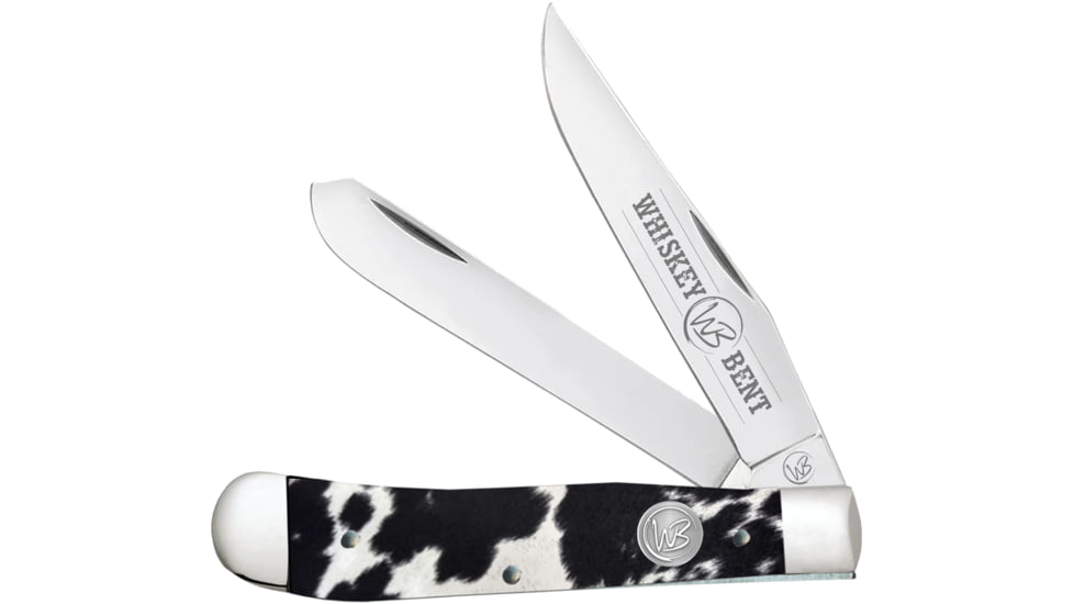 Whiskey Bent Knives Trapper Folding Knife, Slip Joint, 440 Steel Blade, 4.125in Closed Length, Acrylic Handle, Black Hide, WB11-05