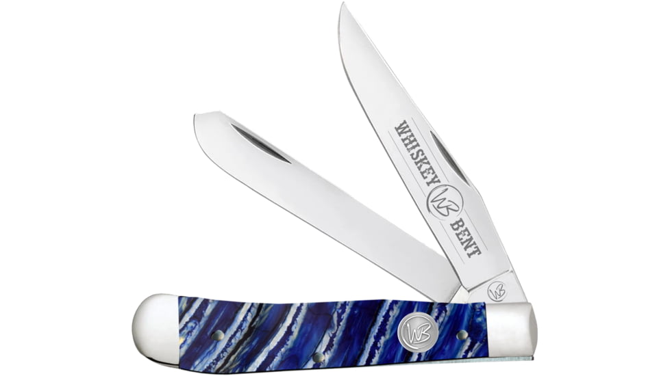 Whiskey Bent Knives Trapper Folding Knife, Slip Joint, 440 Steel Blade, 4.125in Closed Length, Acrylic Handle, Blue Mammoth, WB11-07