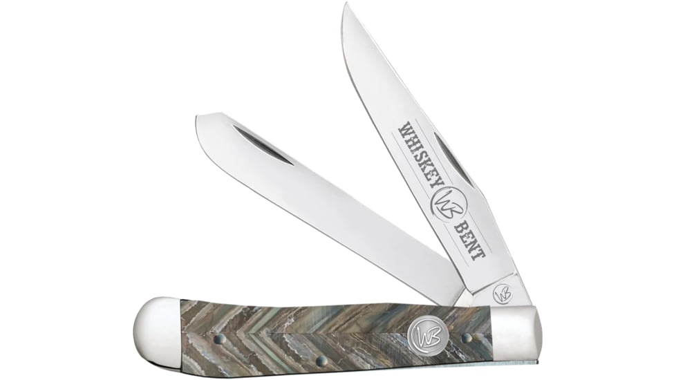 Whiskey Bent Knives Trapper Folding Knife, Slip Joint, 440 Steel Blade, 4.125in Closed Length, Acrylic Handle, Brown Mammoth, WB11-08