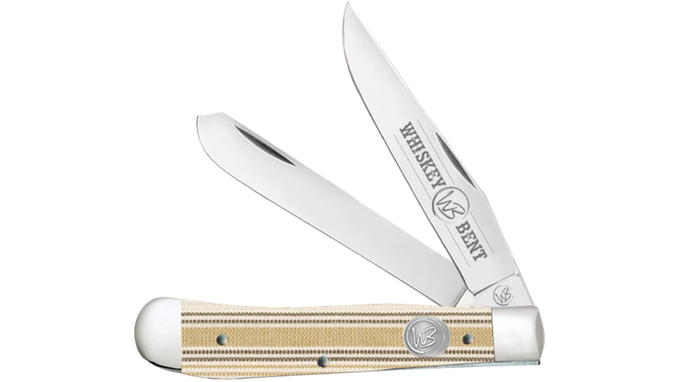 Whiskey Bent Knives Trapper Folding Knife, Slip Joint, 440 Steel Blade, 4.125in Closed Length, Acrylic Handle, Burlap, WB11-36