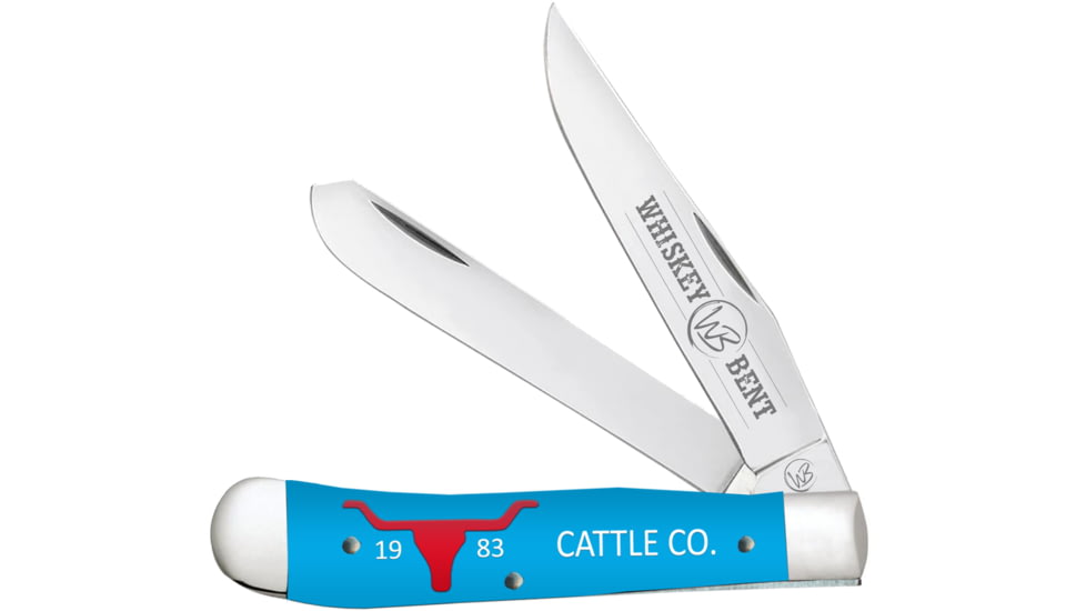 Whiskey Bent Knives Trapper Folding Knife, Slip Joint, 440 Steel Blade, 4.125in Closed Length, Acrylic Handle, Cattle Co, WB11-09