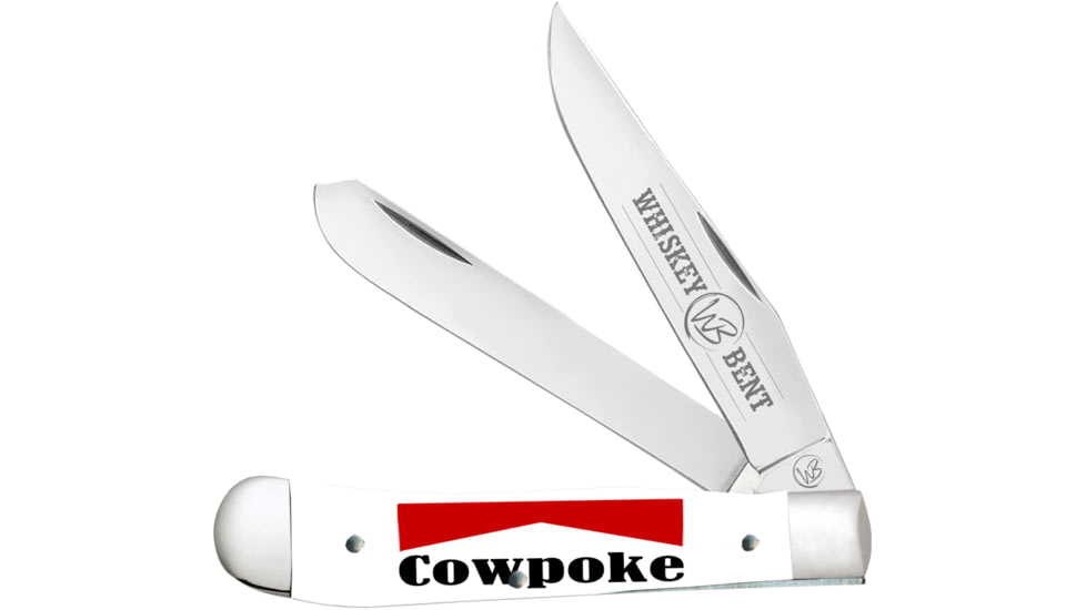 Whiskey Bent Knives Trapper Folding Knife, Slip Joint, 440 Steel Blade, 4.125in Closed Length, Acrylic Handle, Cowpoke, WB11-10