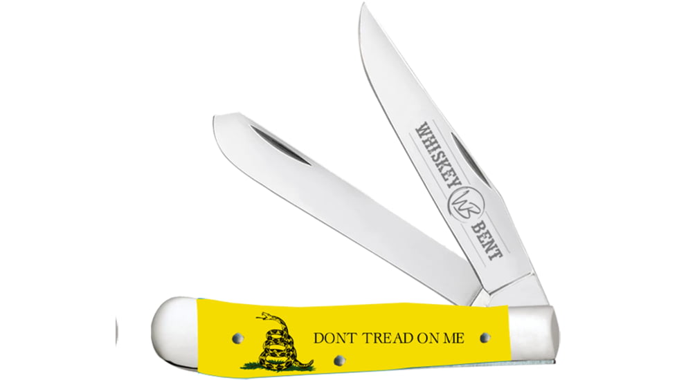 Whiskey Bent Knives Trapper Folding Knife, Slip Joint, 440 Steel Blade, 4.125in Closed Length, Acrylic Handle, Don'T Tread, WB11-31