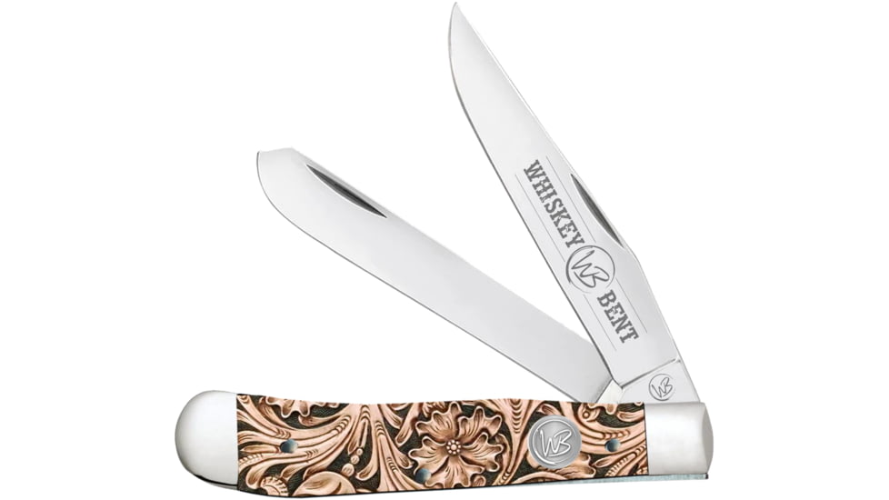 Whiskey Bent Knives Trapper Folding Knife, Slip Joint, 440 Steel Blade, 4.125in Closed Length, Acrylic Handle, Floral Tool, WB11-06