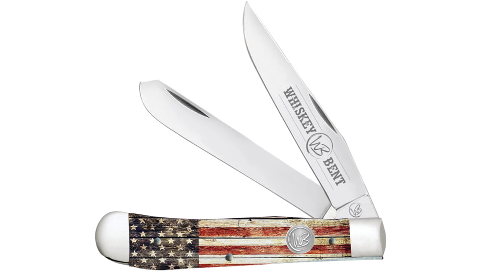 Whiskey Bent Knives Trapper Folding Knife, Slip Joint, 440 Steel Blade, 4.125in Closed Length, Acrylic Handle, Patriot, WB11-18