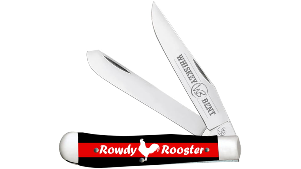 Whiskey Bent Knives Trapper Folding Knife, Slip Joint, 440 Steel Blade, 4.125in Closed Length, Acrylic Handle, Rowdy Rooster, WB11-33