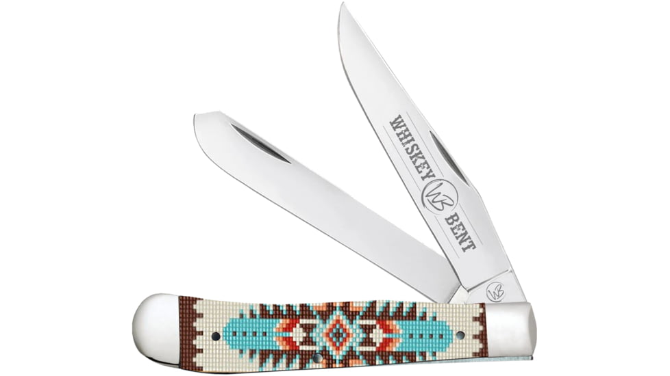 Whiskey Bent Knives Trapper Folding Knife, Slip Joint, 440 Steel Blade, 4.125in Closed Length, Acrylic Handle, Turquoise Bead, WB11-01