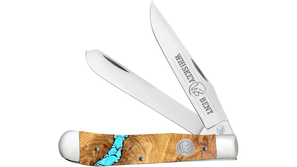 Whiskey Bent Knives Trapper Folding Knife, Slip Joint, 440 Steel Blade, 4.125in Closed Length, Acrylic Handle, Turquoise River, WB11-14
