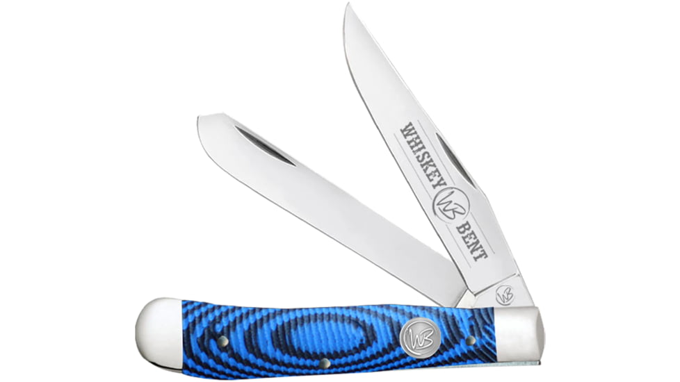 Whiskey Bent Knives Trapper Folding Knife, Slip Joint, 440 Steel Blade, 4.125in Closed Length, G10 Handle, Blue Burst, WB11-27
