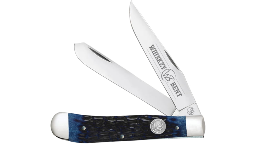 Whiskey Bent Knives Trapper Folding Knife, Slip Joint, 440 Steel Blade, 4.125in Closed Length, Natural Bone Handle, Blueberry, WB11-32