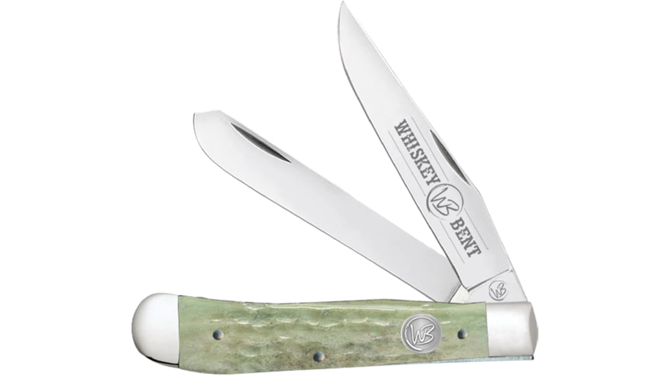 Whiskey Bent Knives Trapper Folding Knife, Slip Joint, 440 Steel Blade, 4.125in Closed Length, Natural Bone Handle, Ivy, WB11-30
