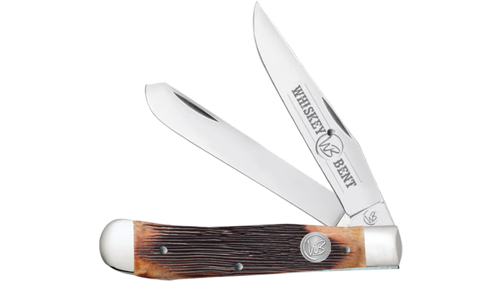 Whiskey Bent Knives Trapper Folding Knife, Slip Joint, 440 Steel Blade, 4.125in Closed Length, Natural Bone Handle, Sawmill, WB11-24