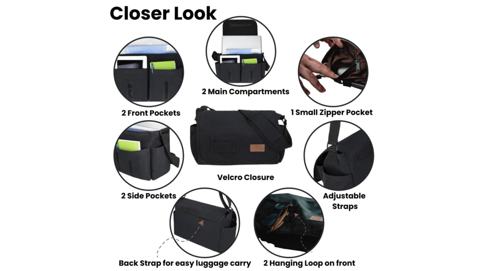White Duck Filios Messenger Bag, Black, FMBB-1712