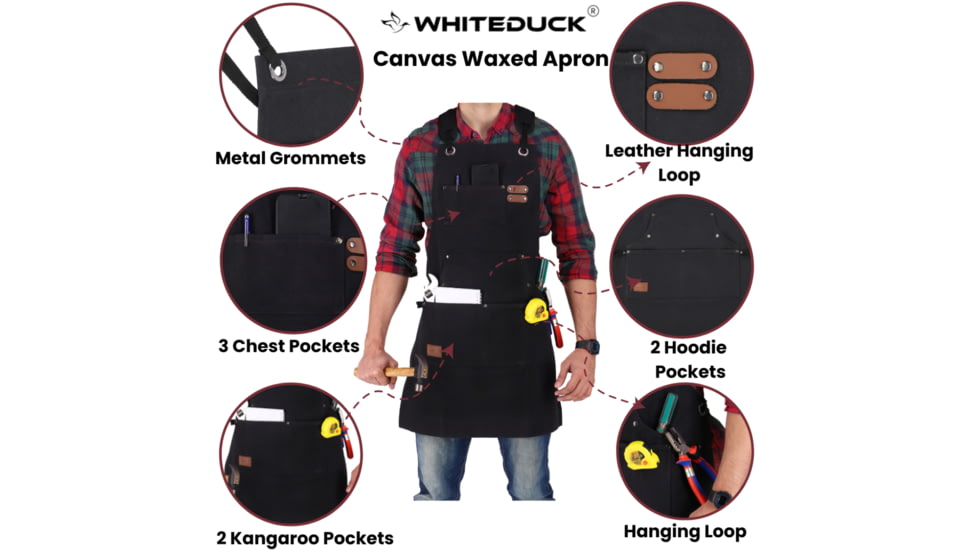 White Duck Work Apron, Black, WWD-001