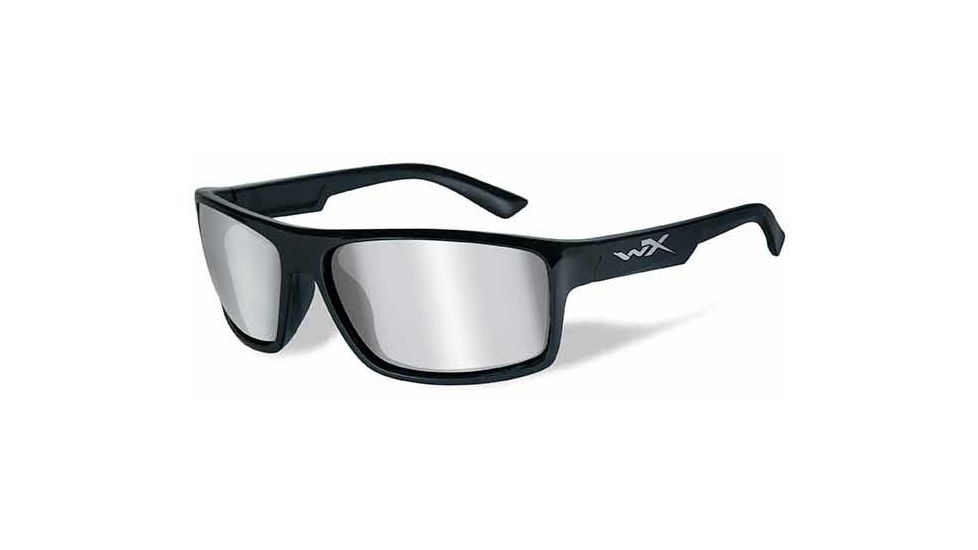 Wiley X Peak Sunglasses,Gloss Black Frame,Gray Silver Flash Lens WXACPEA01