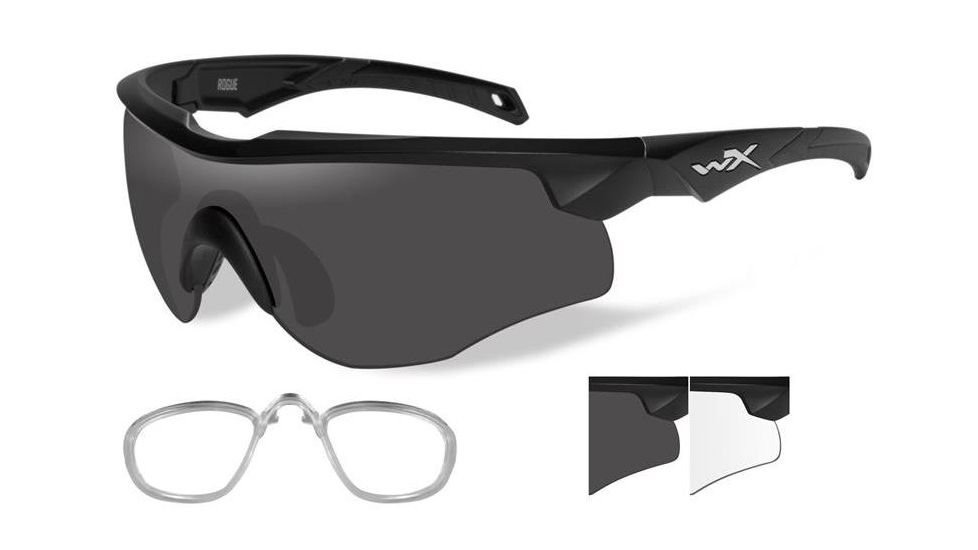 Wiley X Rogue Sunglasses,Matte Black Frame,Smoke Grey and Clear Lens 2801RX
