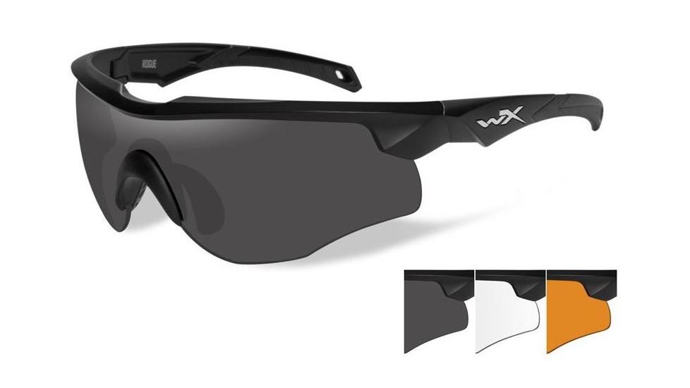 Wiley X Rogue Sunglasses,Matte Black Frame,Smoke Grey,Clear,Light Rust Lenses 2802